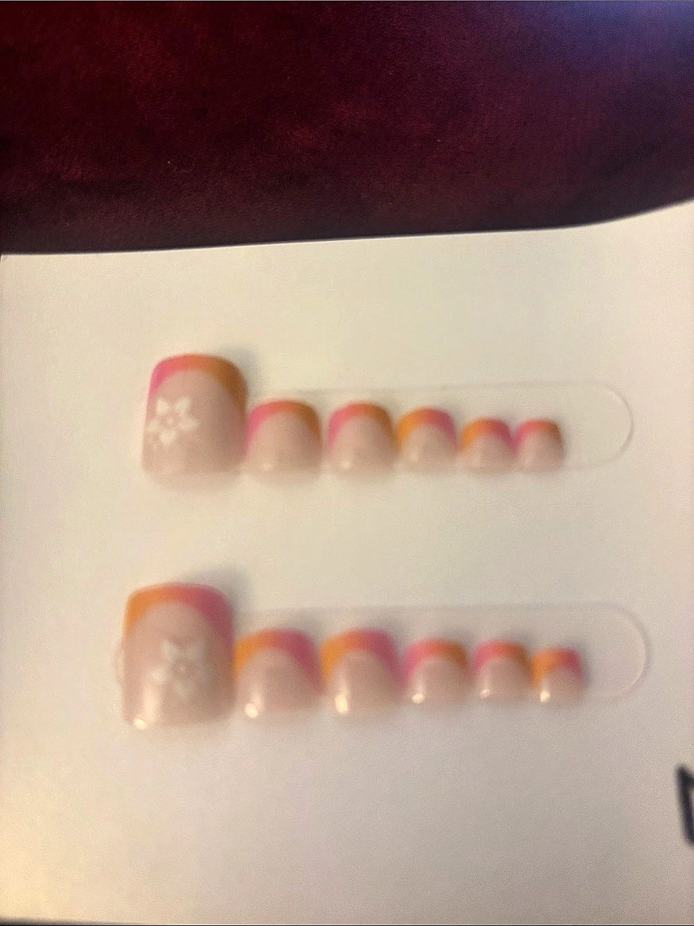 Pink & Orange Floral French Tip Press-On Nails NWT
